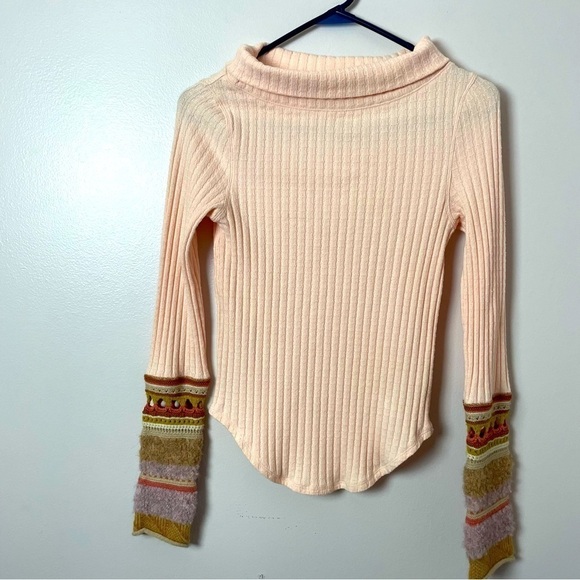 Free People Mixed Up Sweater Cuff Thermal Top – Size Small Petite - Picture 3 of 10